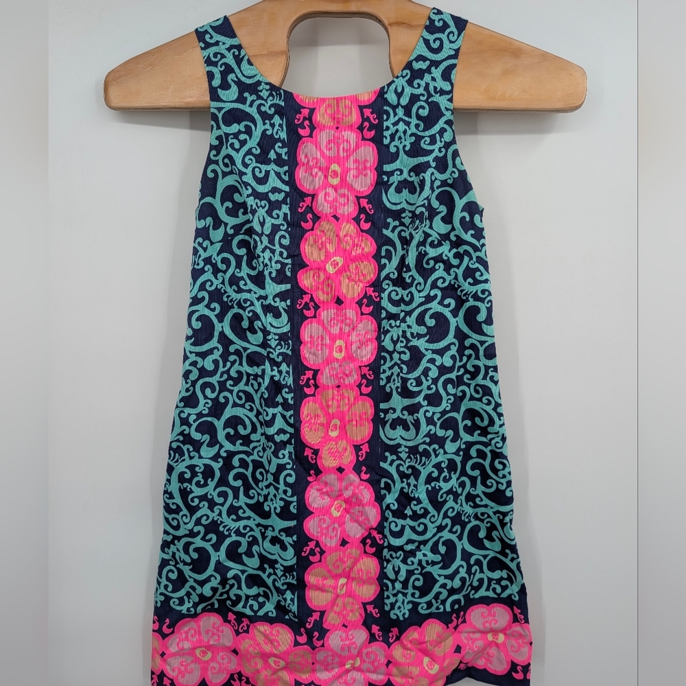 Lilly Pulitzer Delia Pink Blue Fountain Hopping Sleeveless Shift Dress 10